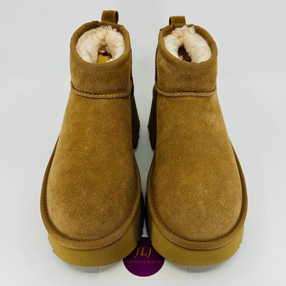 UGG Womens Classic Ultra Mini New Heights Chestnut Platform Boots 1158311 Size 7 - Picture 3 of 12